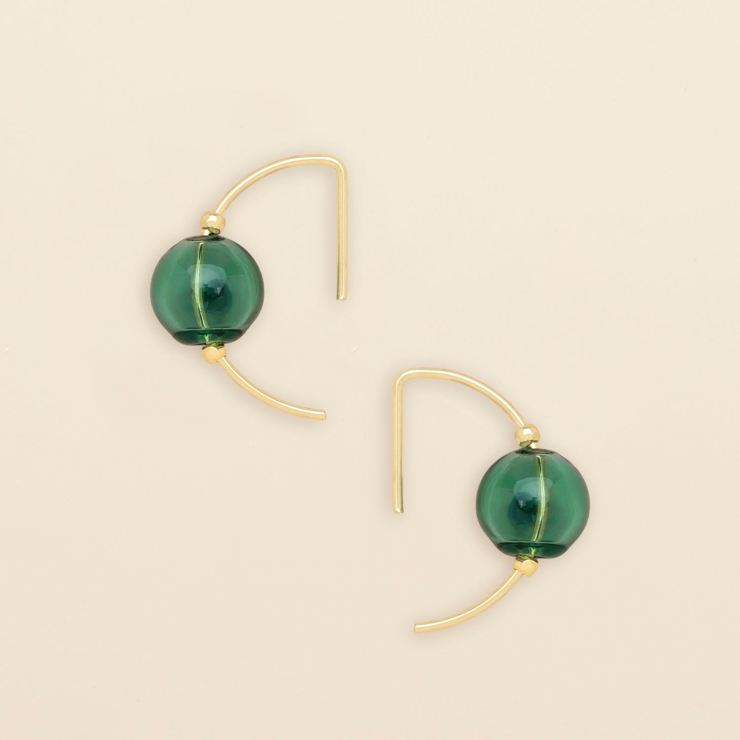 Refined Glass Hoop Earring Teal/Gold