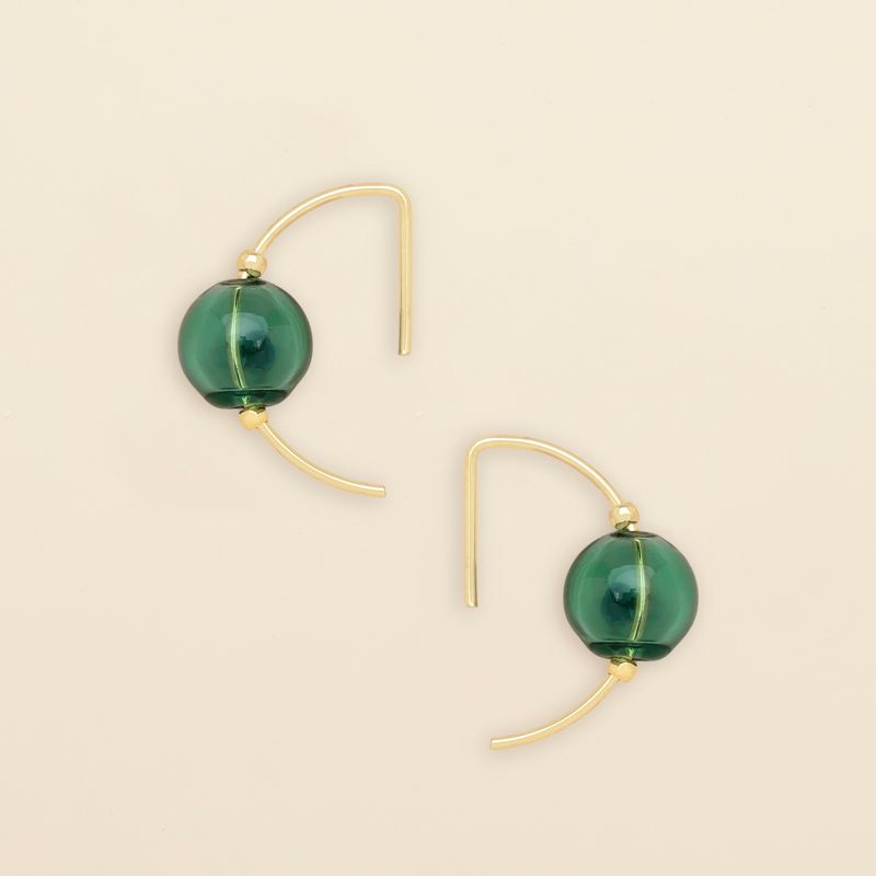 Refined Glass Hoop Earring Teal/Gold