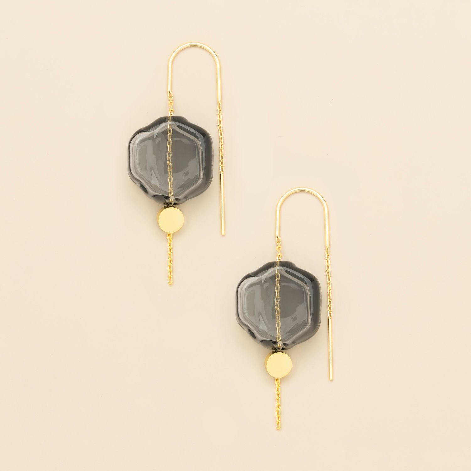 Refined Glass Threader Earring Smoke/Gold