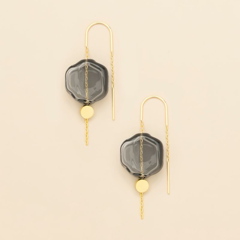 Refined Glass Threader Earring Smoke/Gold