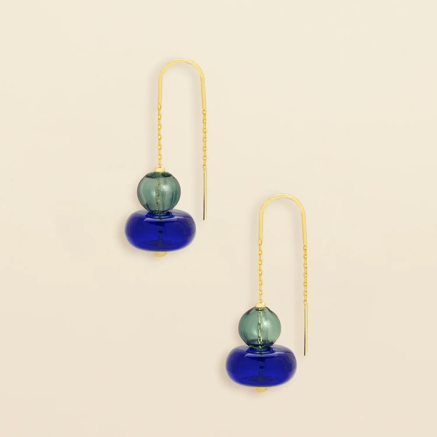 Refined Glass Stacked Threader Earring Teal/Blue/Gold