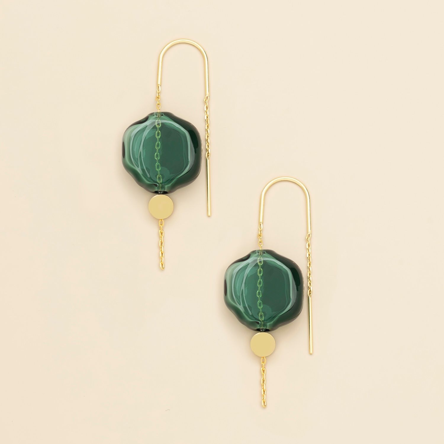 Refined Glass Threader Earring Teal/Gold