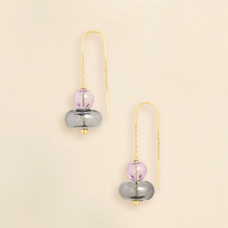 Refined Glass Stacked Threader Earring Lavender/Smoke/Gold