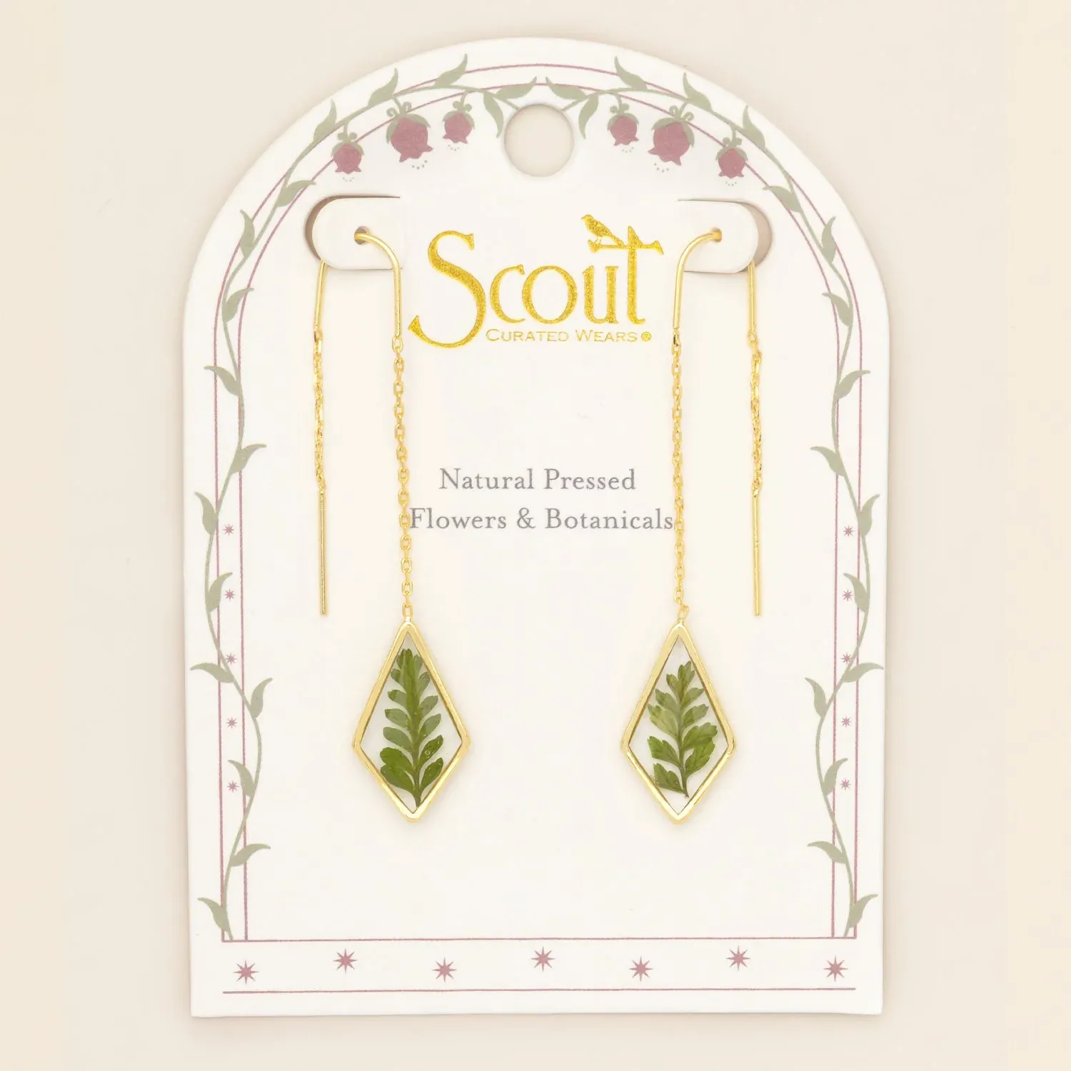 Pressed Flower Thread Earring Green Bracken Fern