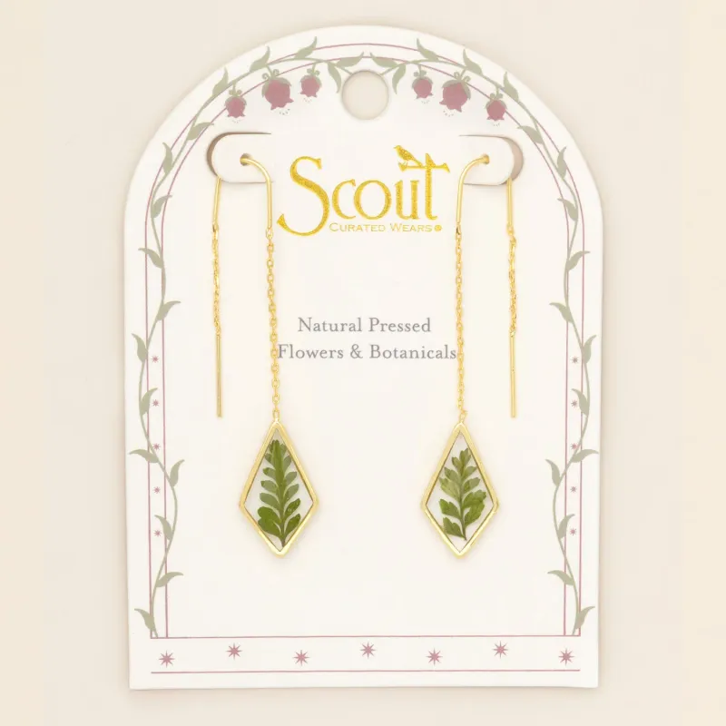Pressed Flower Thread Earring Green Bracken Fern