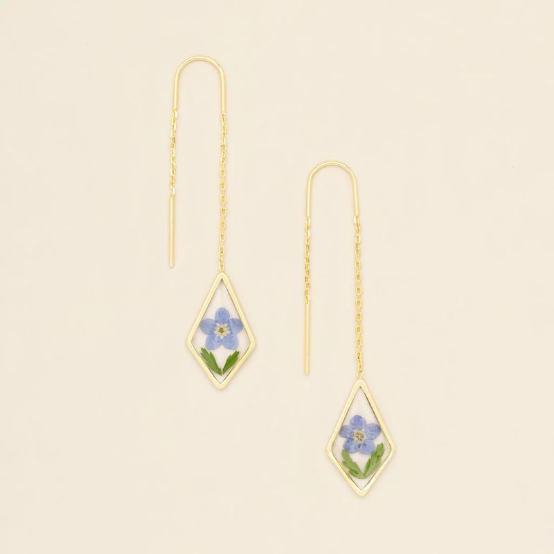 Pressed Flower Thread Earring Blue Forget Me Not