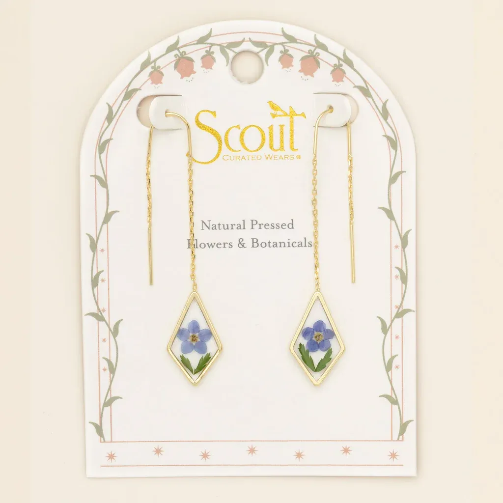 Pressed Flower Thread Earring Blue Forget Me Not