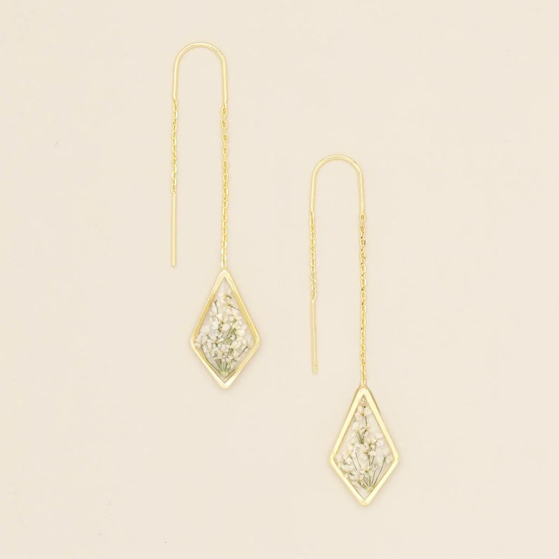 Pressed Flower Thread Earring White Laced Flower