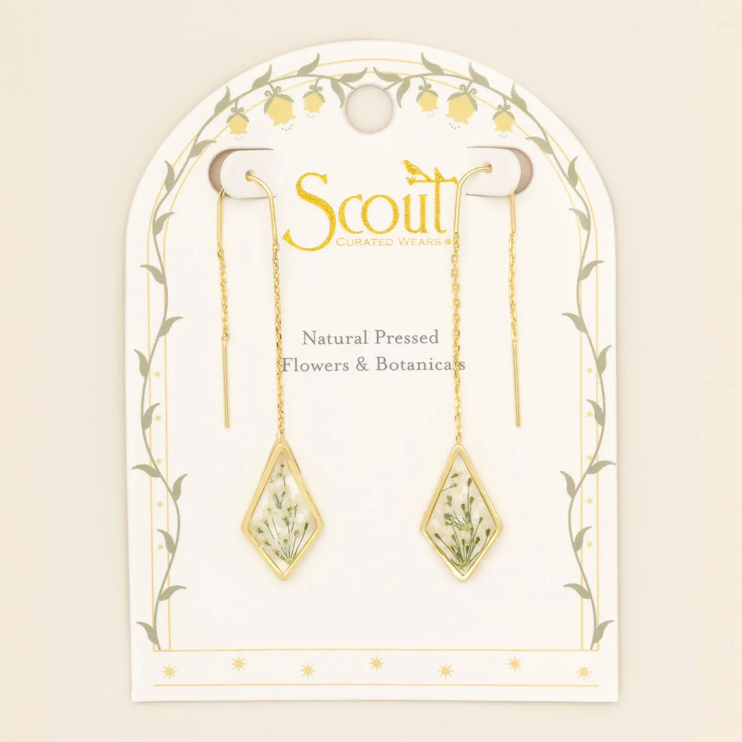 Pressed Flower Thread Earring White Laced Flower