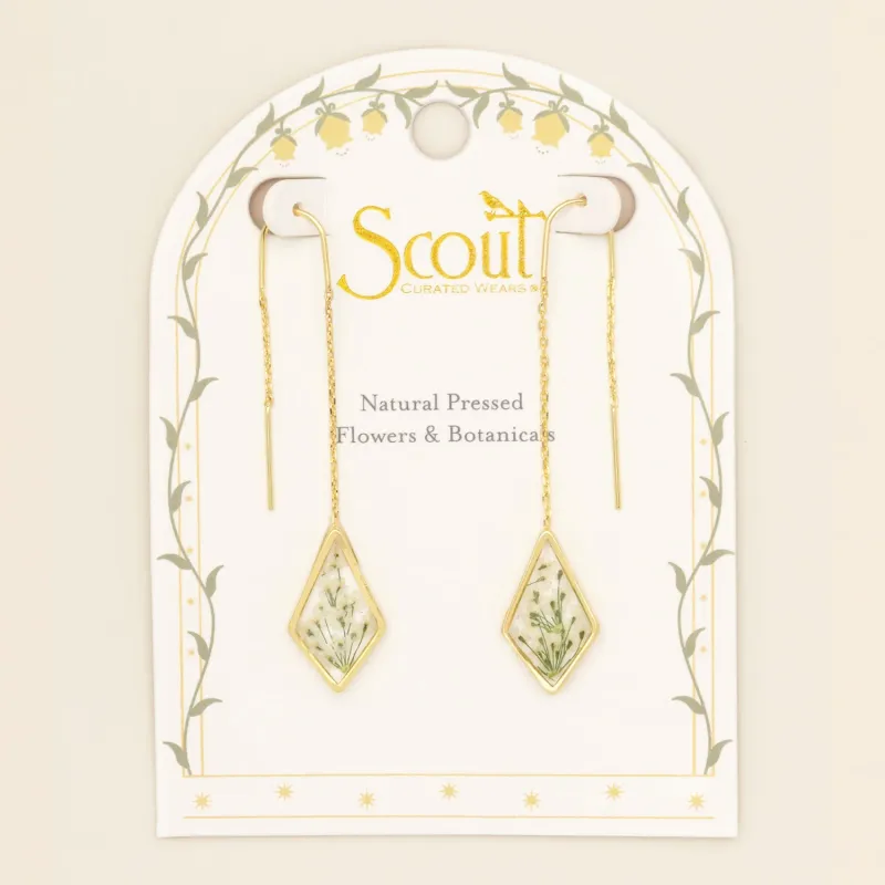 Pressed Flower Thread Earring White Laced Flower