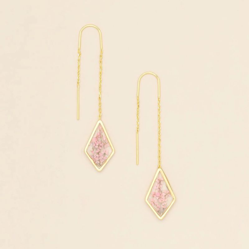 Pressed Flower Thread Earring Pink Lace Flower