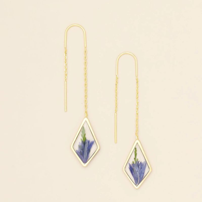 Pressed Flower Thread Earring Purple Cornflower
