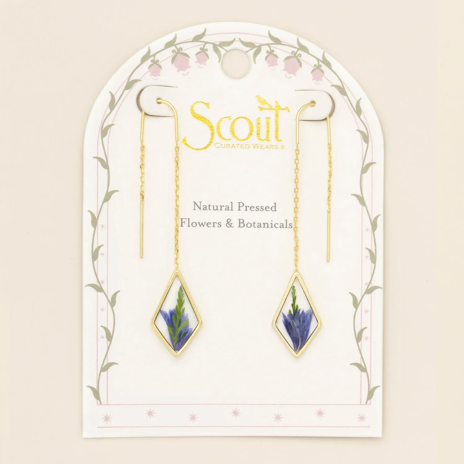 Pressed Flower Thread Earring Purple Cornflower