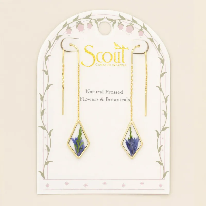 Pressed Flower Thread Earring Purple Cornflower