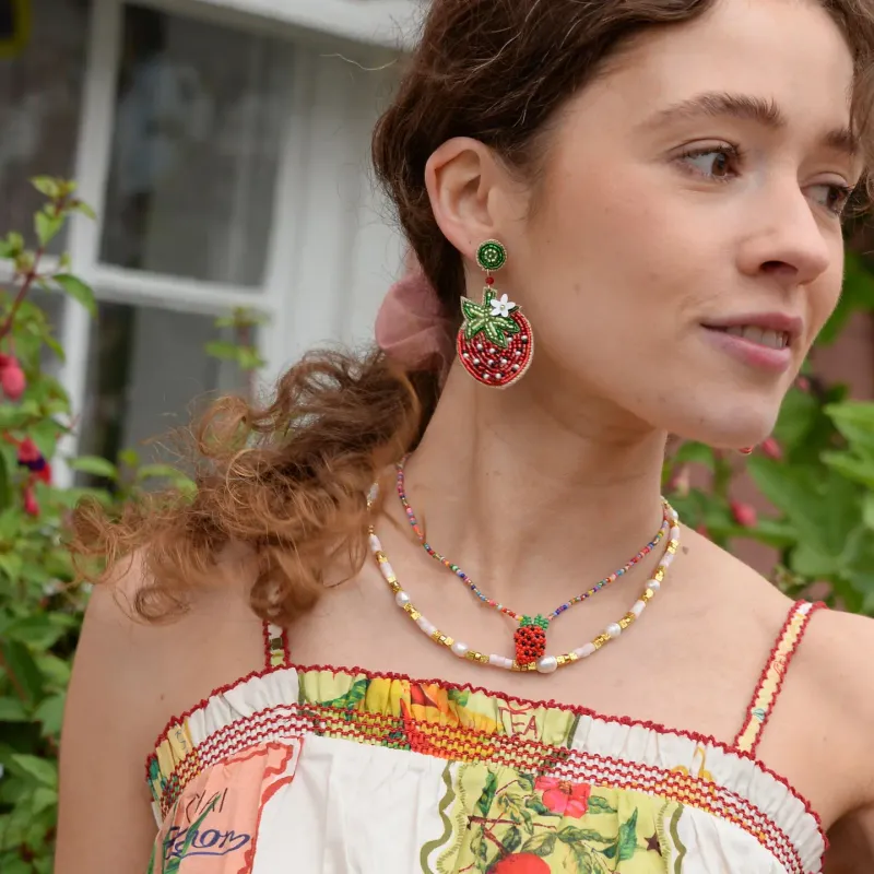 Beaded Strawberry Earrings