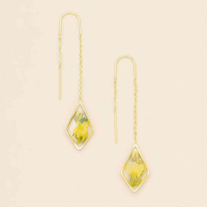 Pressed Flower Thread Earring Yellow Babys Breath