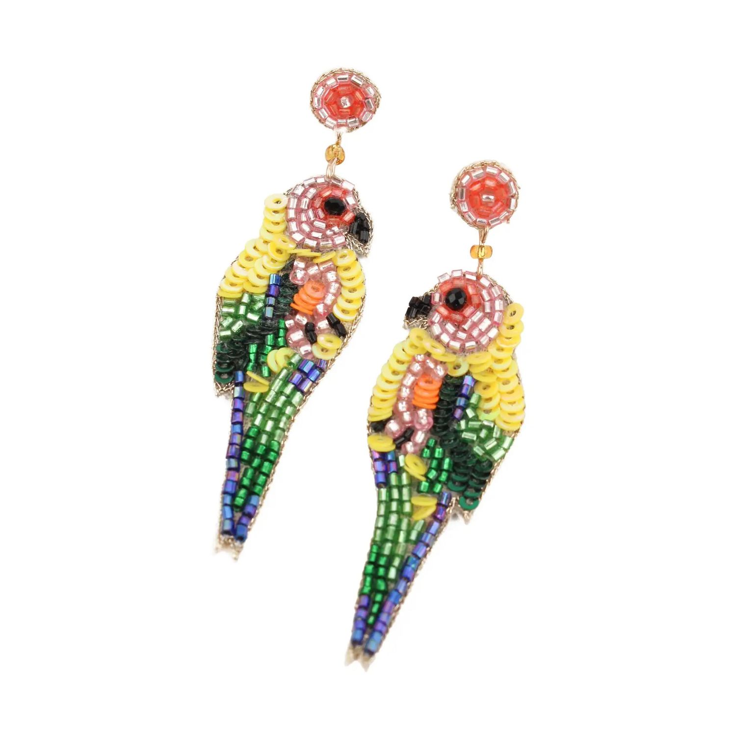 Beaded Tropical Parrot Bird Earrings