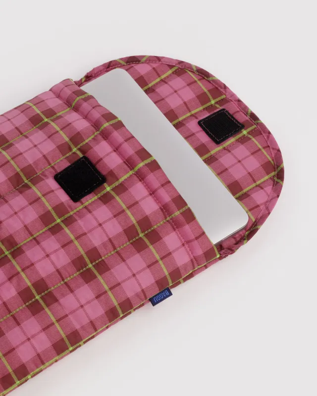 Puffy Laptop Sleeve 13"/14" Azalea Pink Tartan