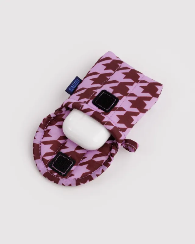 Puffy Earbuds Case Pink Houndstooth