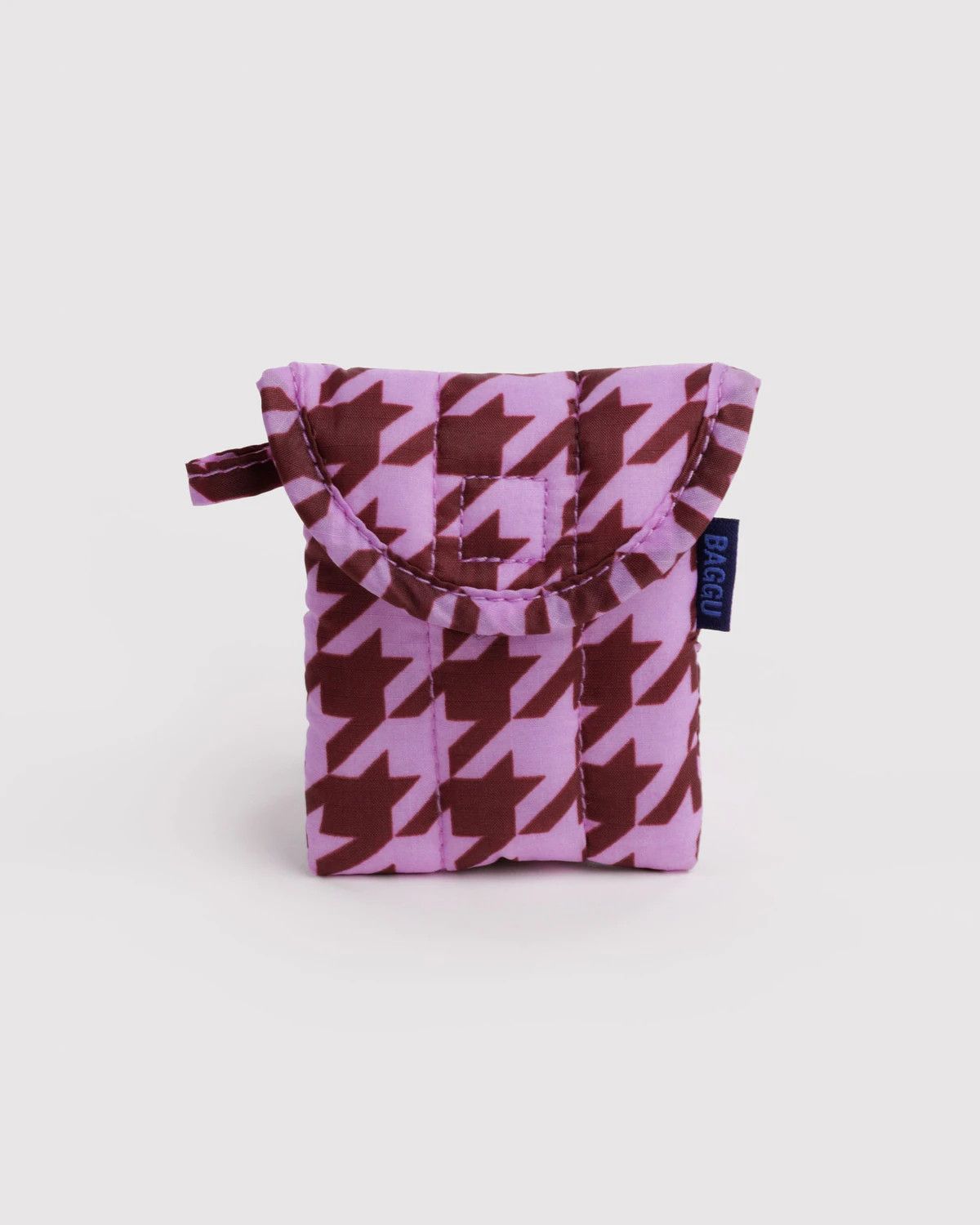 Puffy Earbuds Case Pink Houndstooth