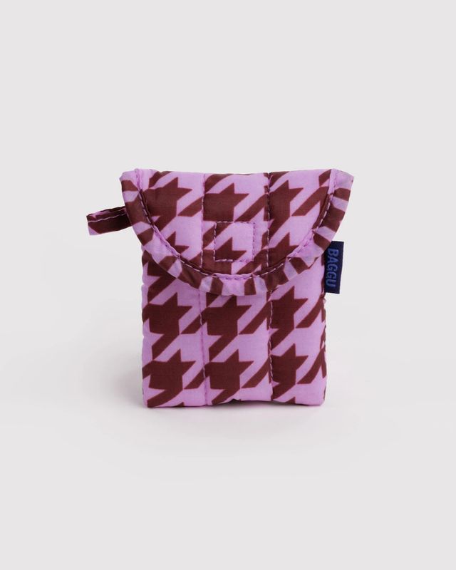 Puffy Earbuds Case Pink Houndstooth