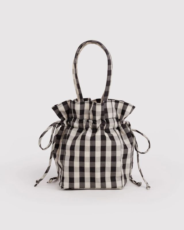 Nylon Drawstring Black and Cream Gingham