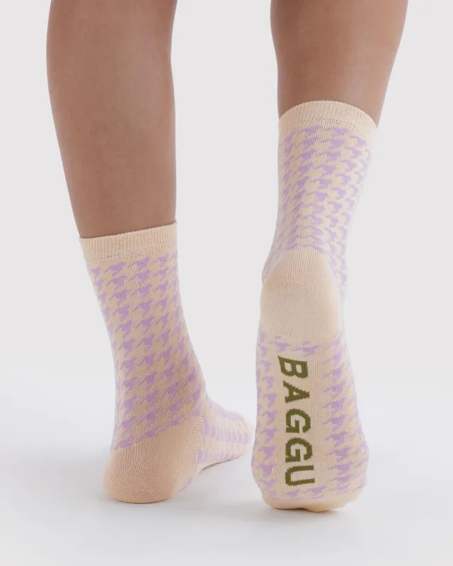 Crew Sock Pink Houndstooth