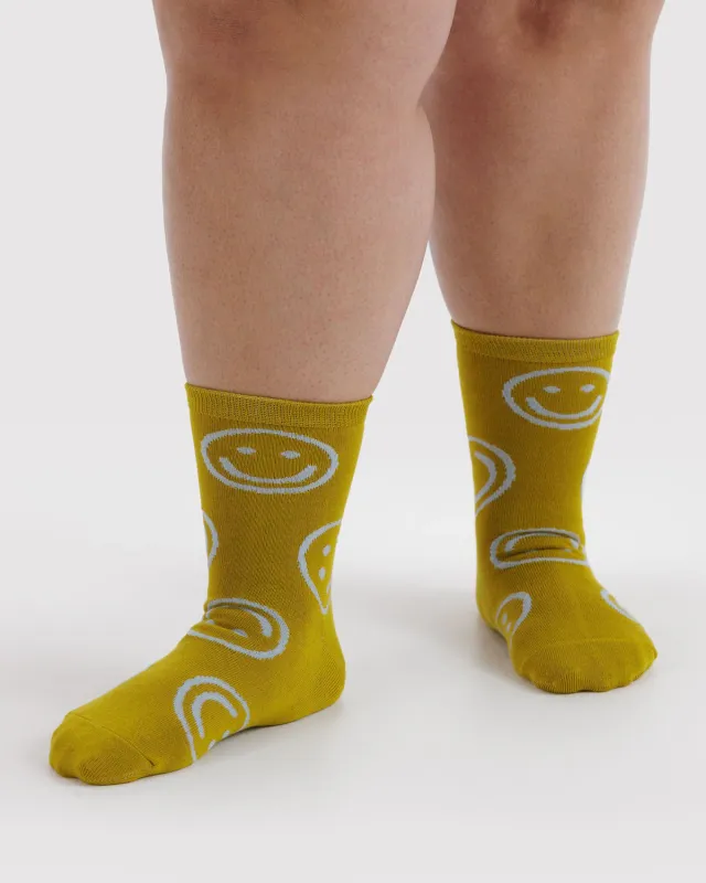 Crew Sock Ochre Happy