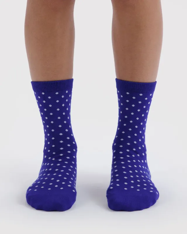 Crew Sock Micro Blue and White Polka Dot