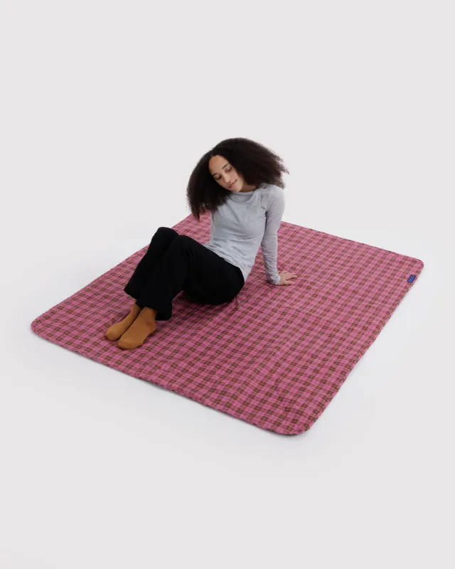 Puffy Picnic Blanket Azalea Pink Tartan