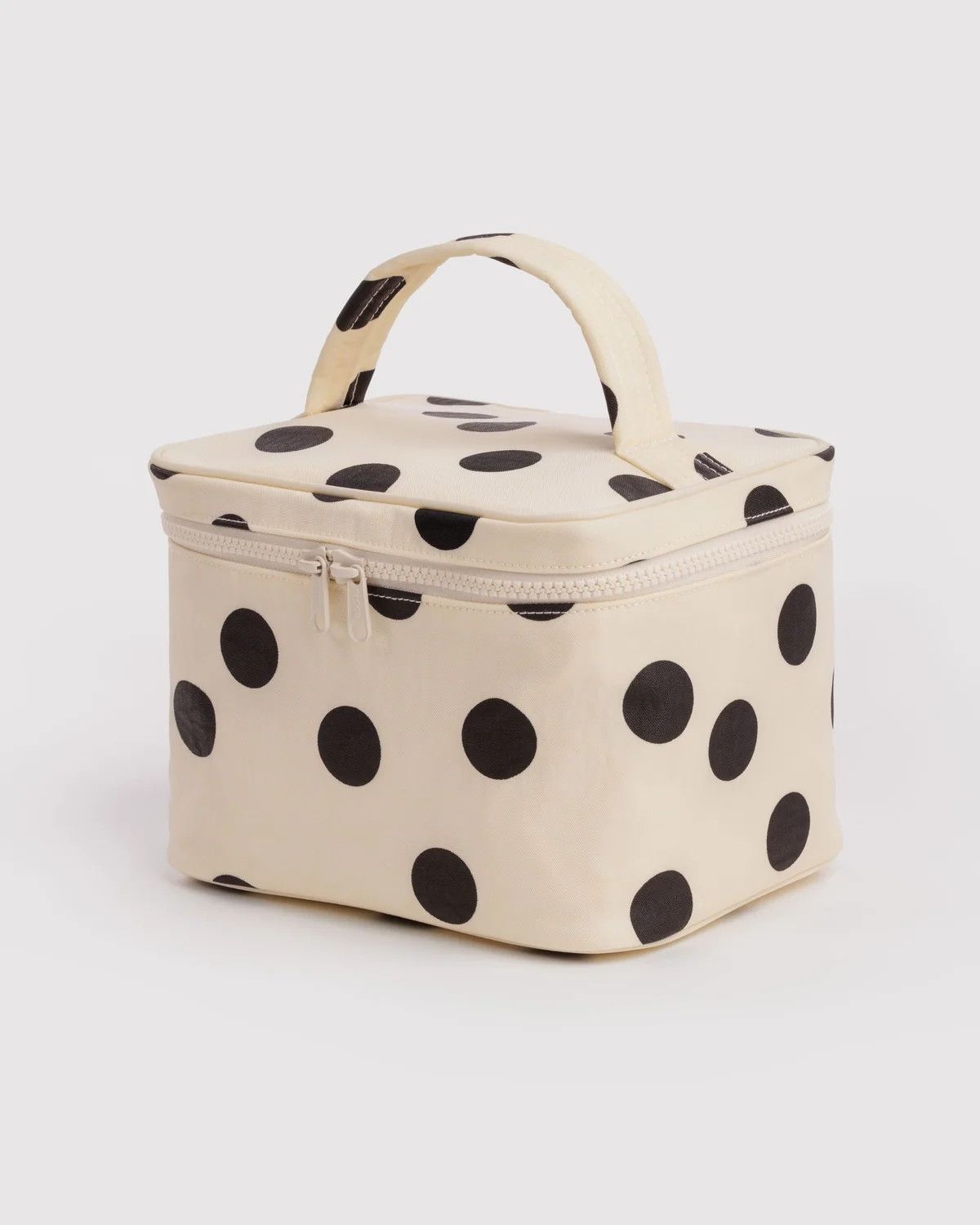 Large Cosmetic Case Cream and Black Polka