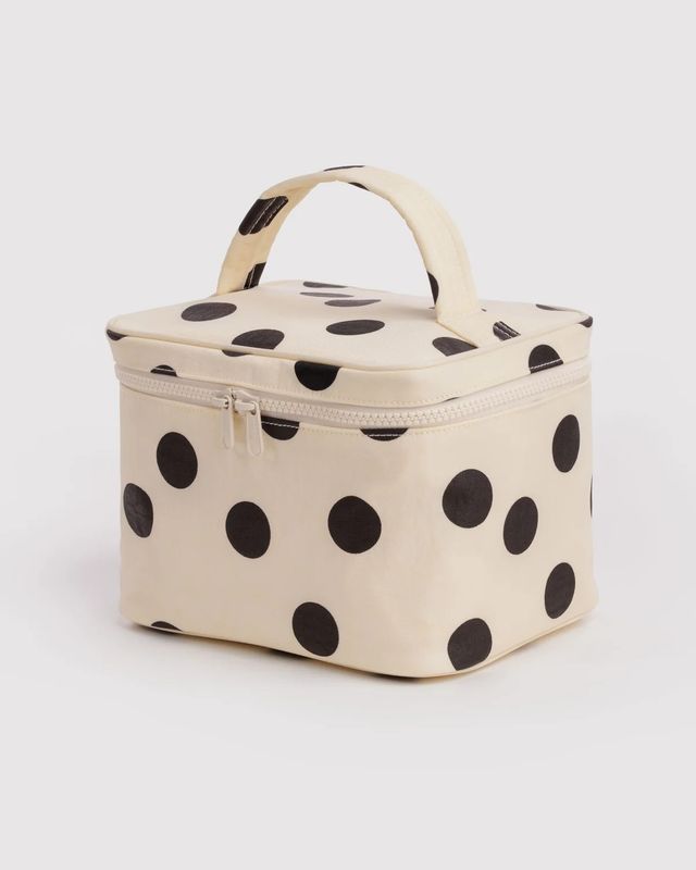 Large Cosmetic Case Cream and Black Polka
