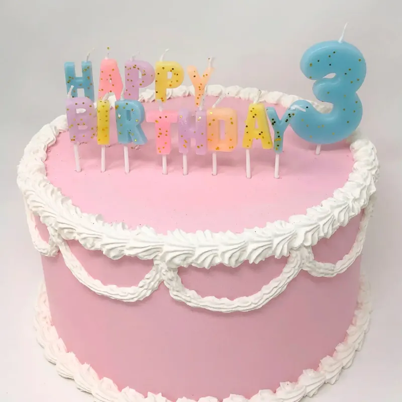 Happy Birthday Pastel With Gold Glitter Candles Set