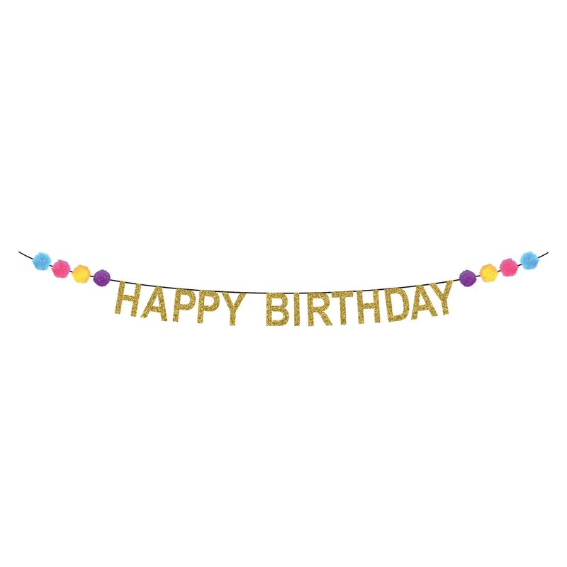 Pom Pom Happy Birthday Banner