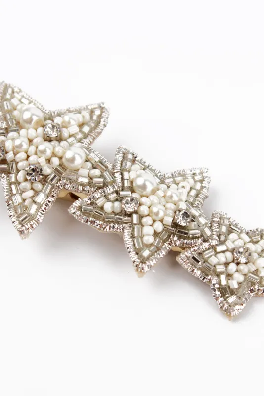 Silver and Pearl Star Hair Clip