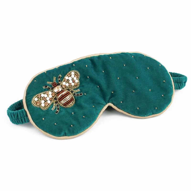 Teal Golden Bee Velvet Sleep Mask