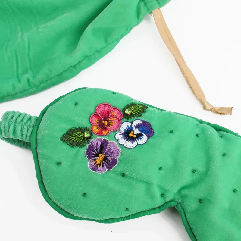 Mint Green Velvet Pansy Sleep Eye Mask