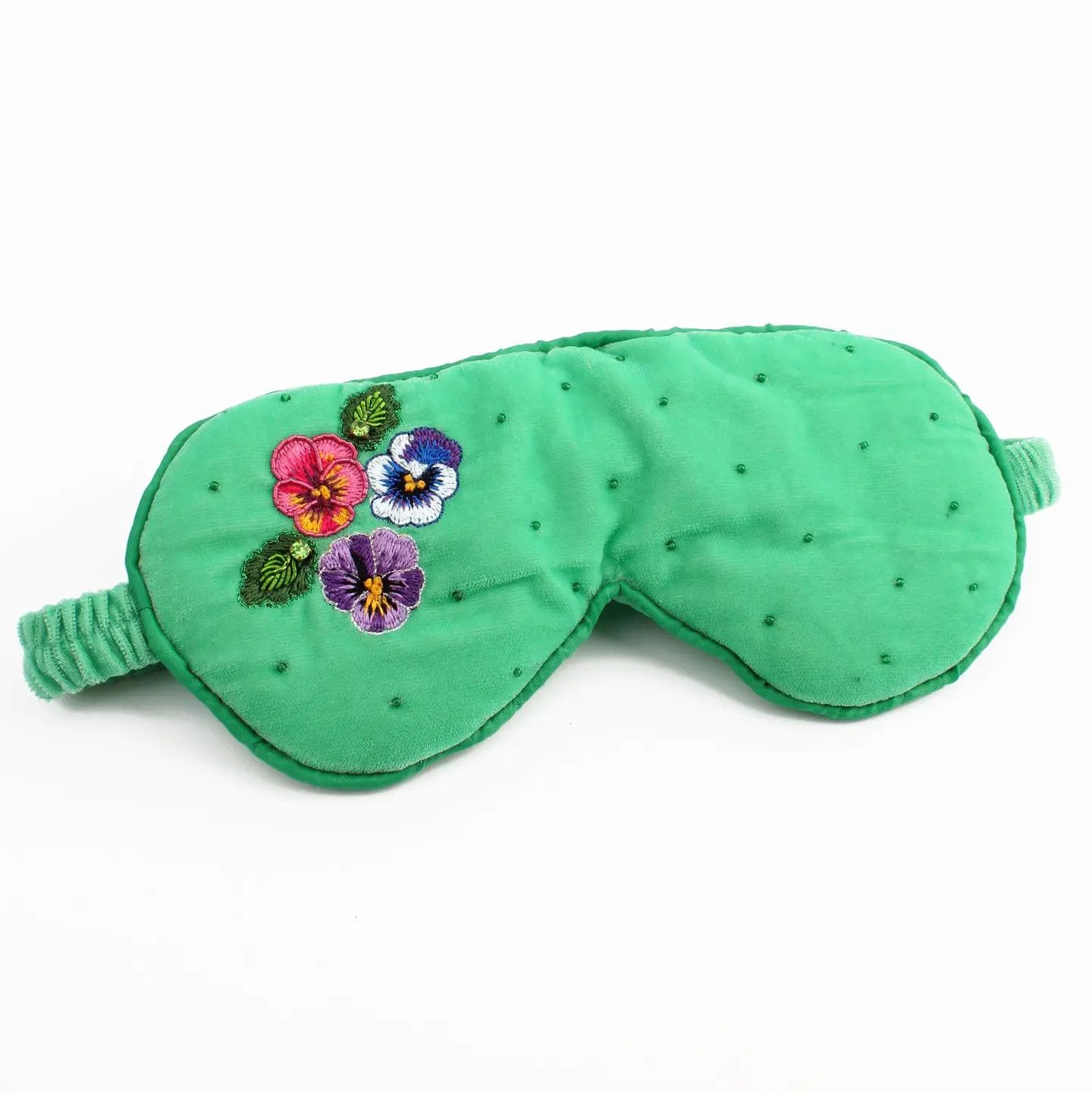 Mint Green Velvet Pansy Sleep Eye Mask