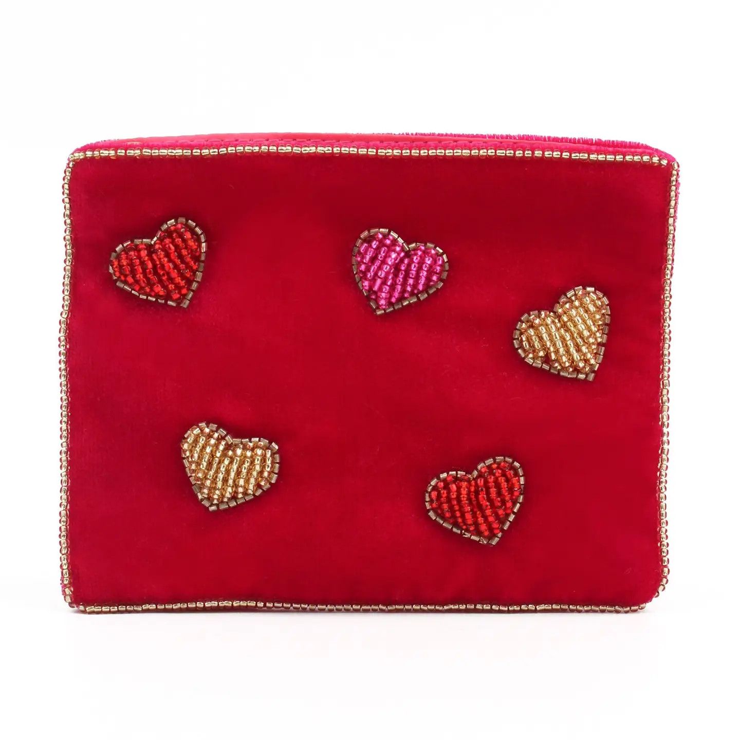 Small Beaded Velvet Pouch Multi Heart