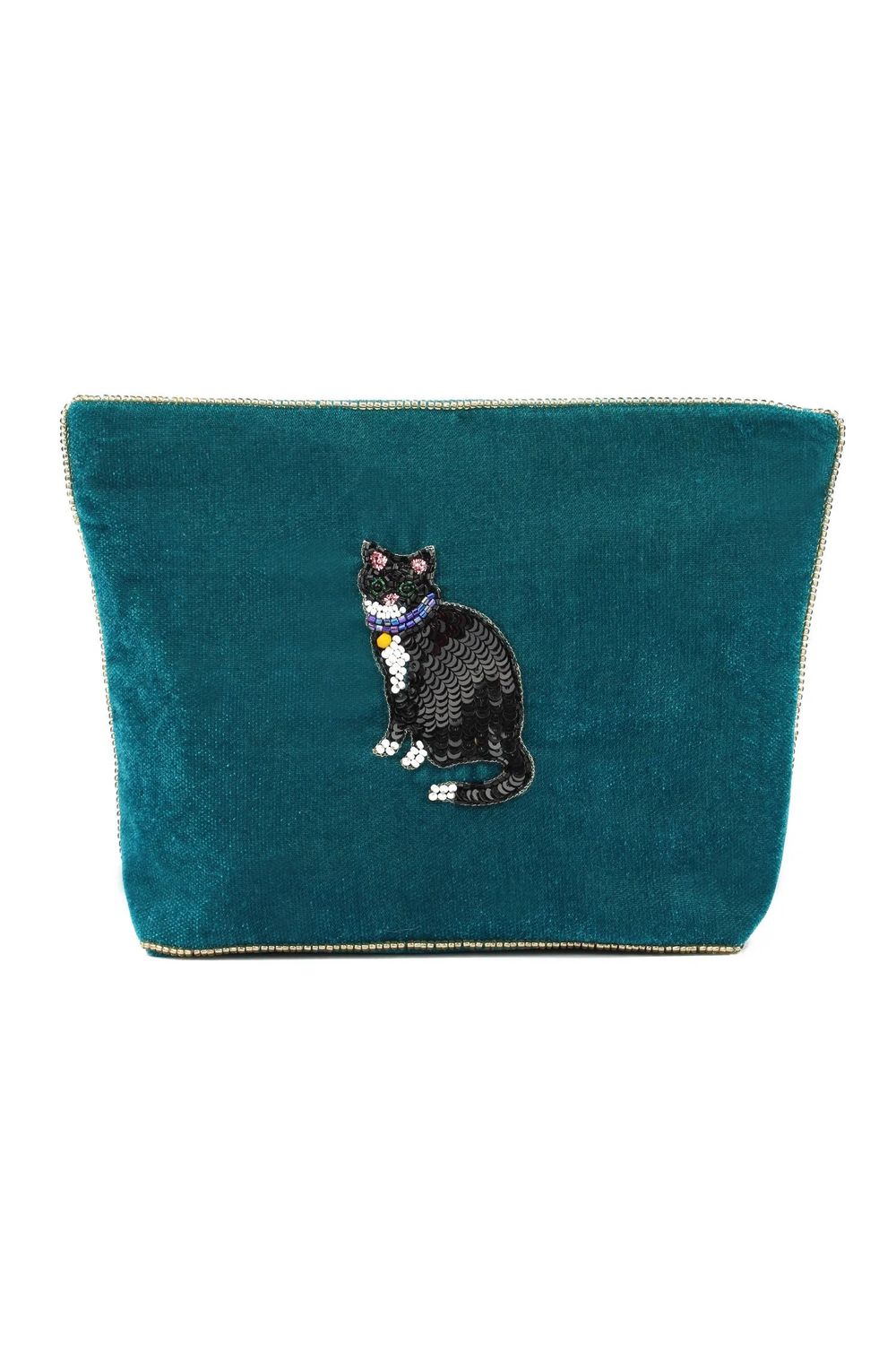 Medium Beaded Velvet Black and White Cat