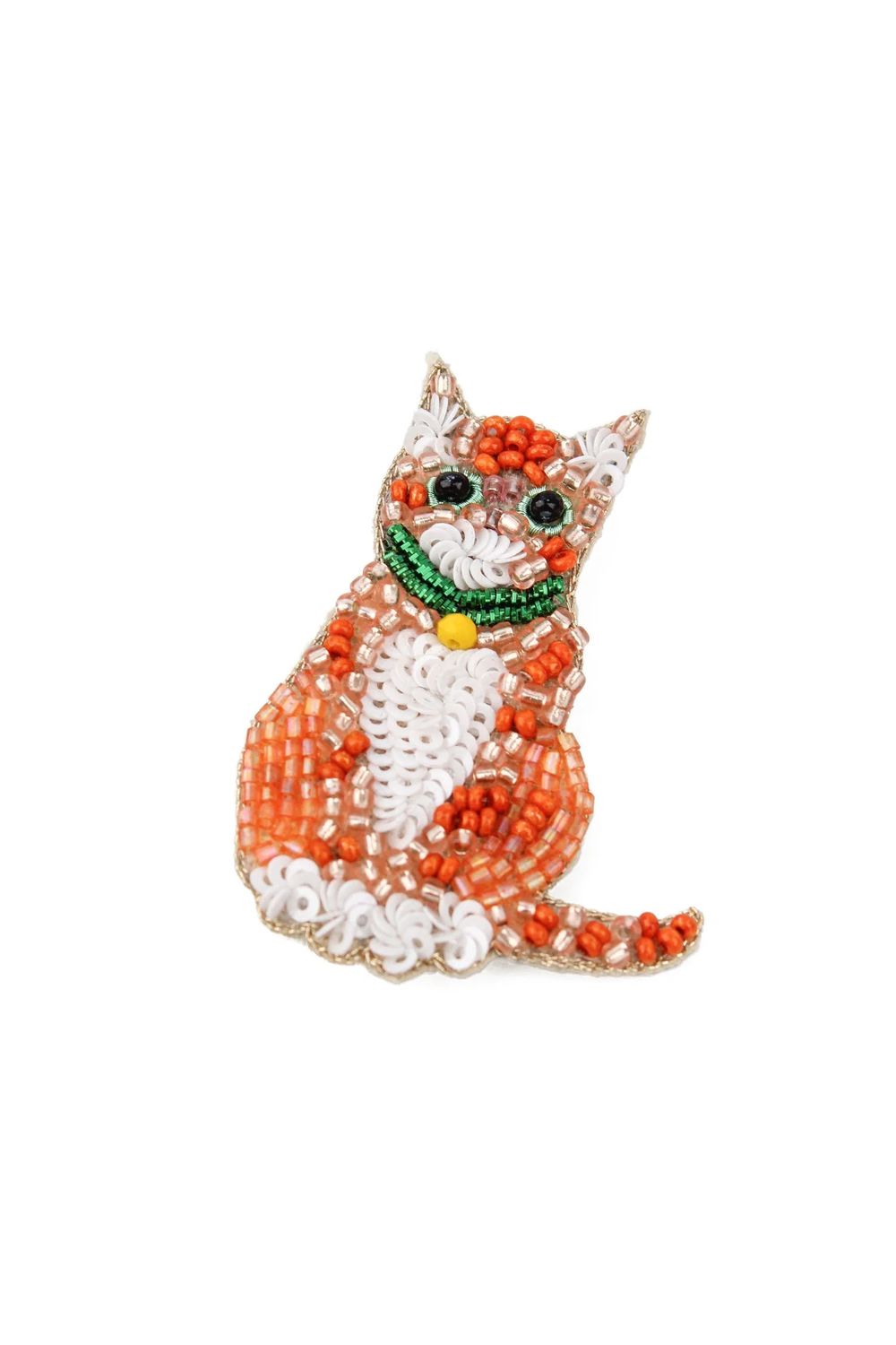 Beaded Ginger Cat Brooch