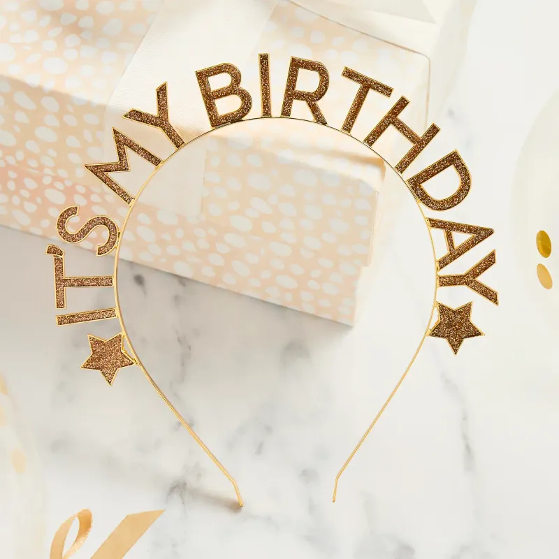 Gold "It's My Birthday" Glitter Filled Metal Headband