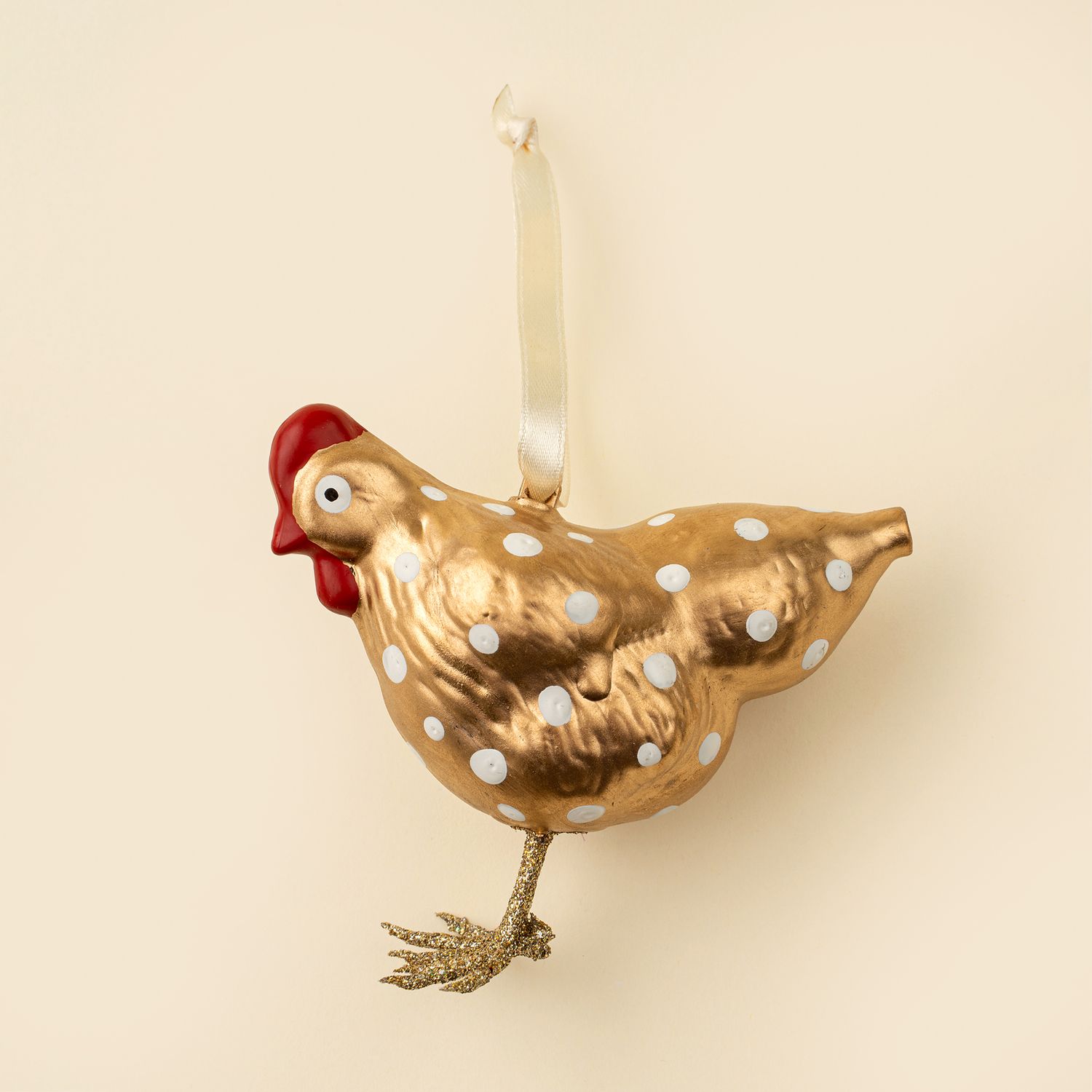 Glass Ornament Gold Holiday Hen