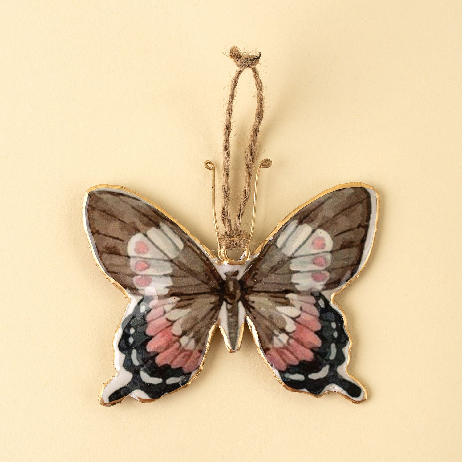 Metal Ornament Butterfly Pink / Grey