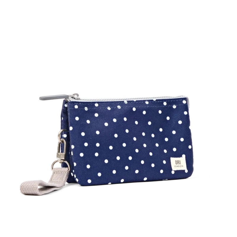 Carnaby Medium Navy Polka Dot Recycled Canvas Wallet