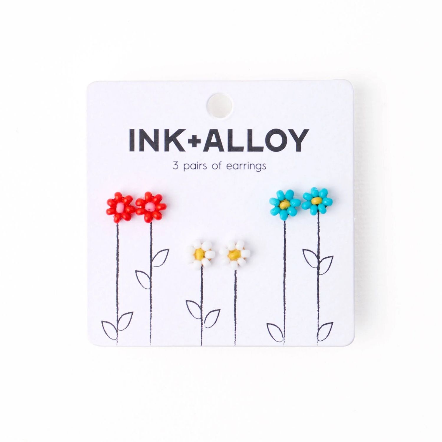 Tina Flower Earrings Trio Set Aqua, Tomato + White