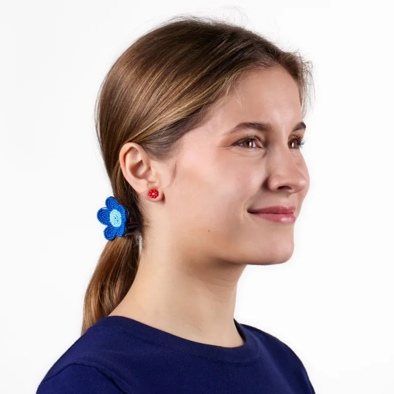 Tina Flower Earrings Trio Set Aqua, Tomato + White