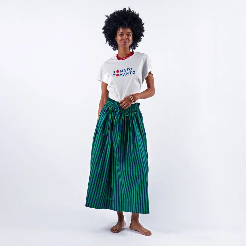 Keaton Stripe Skirt Navy + Kelly Green
