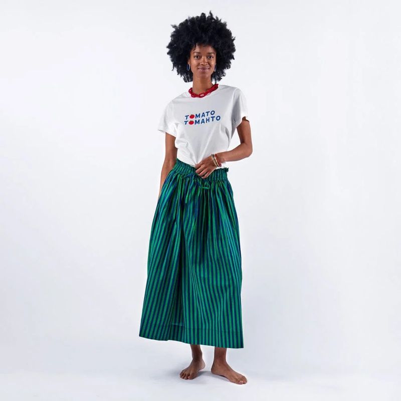 Keaton Stripe Skirt Navy + Kelly Green