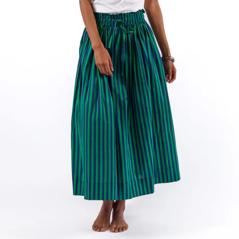 Keaton Stripe Skirt Navy + Kelly Green